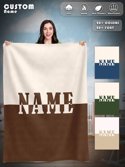 1pc Custom Name Blanket For Bed, Multipurpose Living Room Sofa Outdoor Beach Camping Pet, Personalized Family/Pet/Couple Text Printed Bedding Blanket, Personalized Christmas Gifts, Mother's Day/Father's Day Gift, Family Gift, Birthday Gifts, Gift For Friend, Gift For Her, Gift For Mom/Dad,Ideal Gifts For Boyfriend,Ideal Gifts For Girlfriend,Ideal Gifts For Dad,Ideal Gifts For Mom,Ideal Gifts For Friends,Ideal Gifts For Family,Him,Her,Boyfriend,Girlfriend,Dad,Family,Mom,Friends,For Anniversaries,For Graduation,For Housewarming,For Weddings,For Birthdays,Sofa,Bed,Car,Tea Room,Bedroom,Living Room,For Office