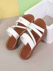 1 Pair Girls Summer New Flat Slippers, Children Non-Slip Soft Bottom Indoor/Outdoor Comfortable Casual Slippers, Fashionable Girl Shoes