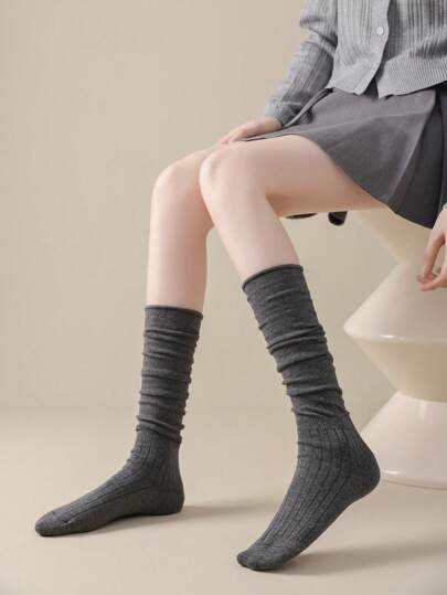 白色叠层袜半双装，女士中筒袜，夏季薄款短靴搭配中筒袜，也可搭配短靴，纯色及膝袜，Y2K风格，舒适