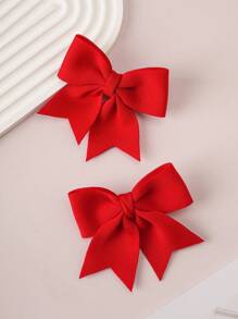 2pcs Girls' Red Bow Hair Clips, Fashionable & Cute For Everyday Use - Red - View 3