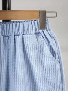 Boys Stylish Plaid Short Collar Shirt Set (Suitable For All Seasons) - Baby Blue - View 6