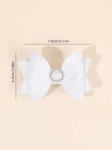 2pcs White Hair Clips, Girls' Solid Color Bow & Alligator Clips With Round Rhinestone, Simple Wedding Hair Clips, Solid Color Bow Hair Clips, Teens Hair Accessories - White - View 5