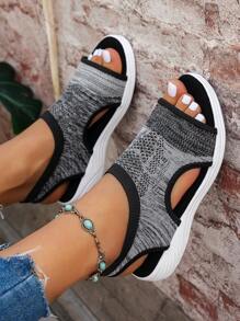 Plus Size Women's Casual & Sports Breathable Slip-On Sandals, Lightweight, Comfortable, Fashion Knitted Mesh Versatile Shoes - Grey - View 1