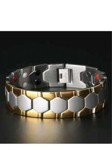 Pulseira larga de hexágono de germânio estilo europeu e americano da moda, pulseira de energia magnética de dois pontos rômbico para homens, removível