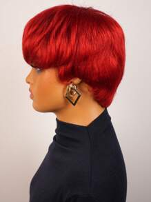 Red Hair Pixie Cut Wigs Human Hair Straight Wig Glueless Red Colored Wigs Short Layered Pixie Human Hair Wigs With Bangs Straight Hair, Perfect For Party, Cosplay, Daily Use Glueless Full Machine Made Wigs