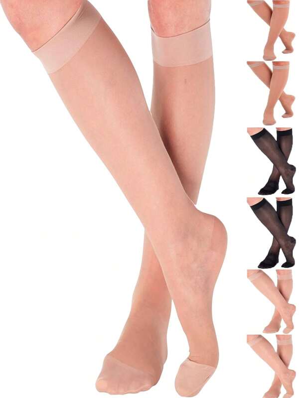 1/2/4 Pairs Ultra Thin Women Pantyhose, Solid Color Knee-High Socks, Sheer Leg Stockings