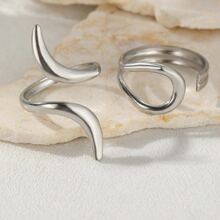 2pcs Stainless Steel Asymmetrical Open Hoop Earrings Set