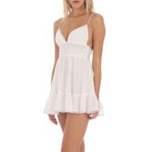 Women Cami Dress Swiss Dot V-Neck Spaghetti Strap Sleeveless Mini Dress A-line Dress Summer Tie-Up Backless Dress - Blanco marfil - Ver 3