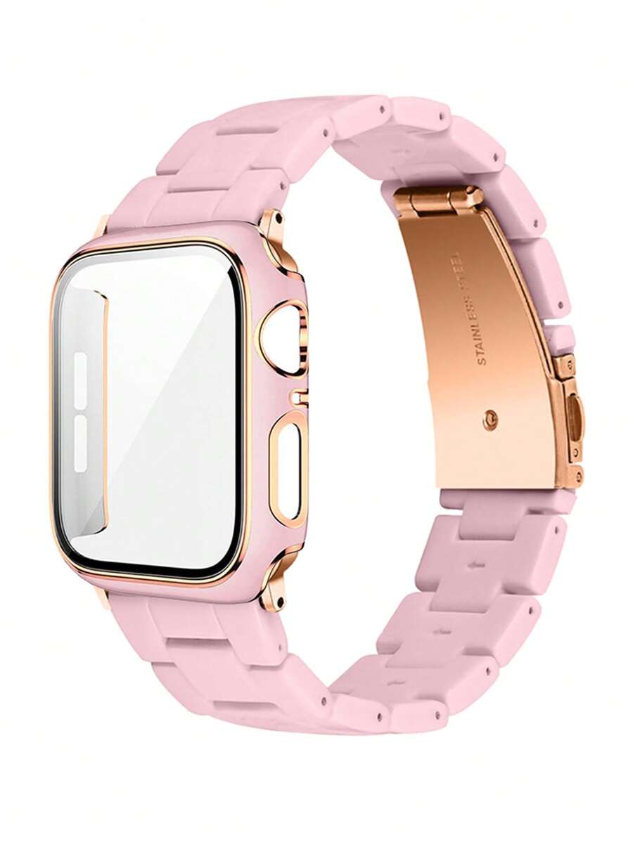 Huastonband 女款時尚相容錶帶與手錶保護殼 2 合 1 女孩粉色錶帶 40 41 44 45 46mm,PC 硬質材料鑲嵌玫瑰金邊框附螢幕保護膜,防刮防塵手錶保護殼套,適用 Series SE/10/9/8/7/6/5/4,PC 樹脂手錶錶帶保護殼,輕量時尚可調節玫瑰金不鏽鋼扣手鍊,女款全球熱銷新款腕帶 - 粉色 - 查看 1
