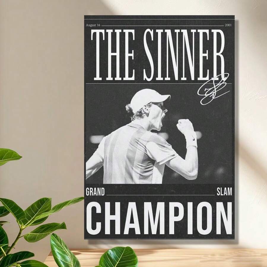 Framed Tennis Star Player Jannik Sinner Classic Poster Canvas Painting Wall Art Poster For Bedroom Living Room Decor Birthday Party Decor, Mother's Day New Year Easter Gift, Home Living Room Office Wall Decor, Perfect Gift And Wall Decoration - Framed - View 1