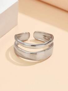 1pc Simple Stackable Smooth Open Band Stainless Steel Rings, Casual Geometric Metal Adjustable Finger Rings, 18K Gold Vacuum Plated, Non-Fading Jewelry For Daily Wear