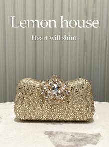 1 件金色闪光奢华水钻优雅手拿包，水钻扣，时尚手提包，适合晚会、庆典、婚礼、舞会、女士理想礼物 - 金色 - 查看 2