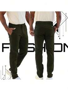 Men's Old Money Slim Fit Twill Sport Knife Pocket Pants With Premium Elastane Elegant Tailored Social Casual Trousers - 綠色 - 查看 4