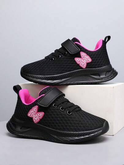 1 Pair Kids Mesh Breathable Sport Shoes, Girls Lightweight Casual Sneakers Student Running Shoes With Hook-And-Loop, Suitable For All Seasons