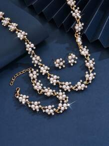4pcs Women Wedding Party Pearl Jewelry Set