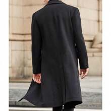 Men's Casual Trench Coat Slim Fit Notched Collar Long Jacket Overcoat Single Breasted Pea Coat Wih Pockets - màu đen - Xem 4