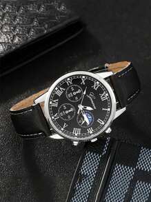 Reloj de cuarzo para hombre con correa, reloj de pulsera casual de negocios de moda con tres ojos y números romanos