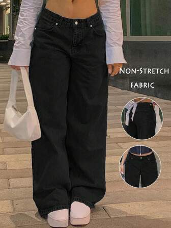 GILIPUR Y2K 女装低腰宽松牛仔裤休闲复古水洗直筒街头风 2000 年代风格秋季服装搭配复古服装外出穿搭圣诞节感恩节新年