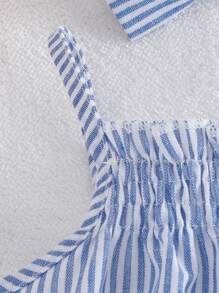 Conjunto de mono de volantes a rayas azules y blancas con diadema para bebés niñas, casual/informal para el verano