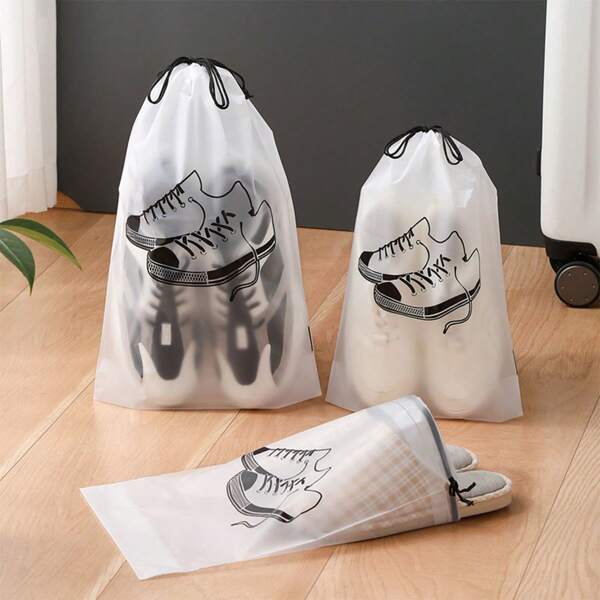 1 peça de bolsa para sapatos de viagem transparente de PE grosso com cordão, bolsa dobrável à prova de poeira e água