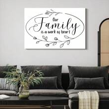 1 Pc Framed Work Of Heart Floral Outline Wreath Family Quote, Inspirational Wall Art Textured Canvas Poster Painting Wall Decor For Bedroom Living Room, Ready To Hang - Multicolor - View 3