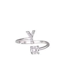 1pc Adjustable English Alphabet Letter Ring - Silver - View 12