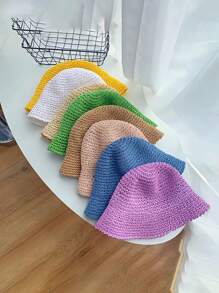 1pc New Solid Color Casual Simple Straw Hat, Lightweight Summer Sun Protection, Foldable & Versatile - Straw Hat - View 9