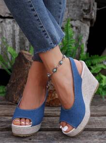 New Korean Style Summer Sexy Comfortable Open Toe Wedge Heel Waterproof Platform Increased-Height Espadrille Blue Women Sandals