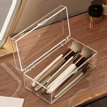 1 pièce Boîte de rangement de maquillage transparente, support en plastique pour pinceaux de maquillage, boîte de rangement de bureau anti-poussière, convient pour les rouges à lèvres, les ombres à paupières, les pinceaux, les houppettes - Léger, sans électricité nécessaire. Décoration de salle de bain, organisateur de salle de bain, organisateur de maquillage d'été, retour à l'école