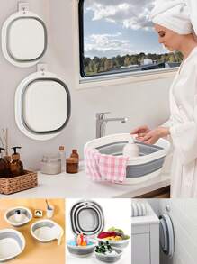 3 قطع/1 قطعة حوض غسيل قابل للطي، سلة غسيل، حوض بلاستيكي، حاوية تخزين توفير مساحة، حوض قابل للطي للأطباق والغسيل والرحلات والتخييم والمنزل والحمام، ديكور منزلي للخريف والعودة إلى المدرسة