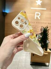 Funda de teléfono 1 pieza modelo Manzana Margarita con estampado de girasol y luna mate resistente a golpes de TPU compatible con iPhone 16/15 Pro Max, Galaxy