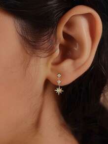 1 pieza de pendientes de tuerca con cadena de perlas, luna, estrella y borla de plata esterlina 925 de lujo, elegante y bonita para uso diario de mujeres como regalo de joyería para Ramadán