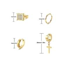 12 Pairs Unisex Earrings Set - Black, Silver & 18K Gold Plated | 4 Studs, 4 Cross Dangle, 4 Hoops For Men & Women