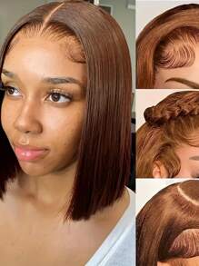 Eulisi 13*4 透明蕾丝前真人发假发，短款波波头，巴西雷米发假发，自然黑色，6-14 英寸短款精灵头假发