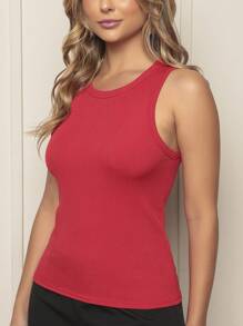 Kit 2 Women's Plain Ribbed Tank Top Basic T-Shirt Casual Sleeveless Blouse - 紅/綠 - 查看 7