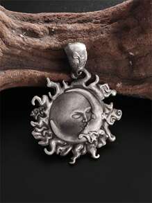 1pc Retro Punk Sun God Kissing Moon Goddess Necklace Pendant, Beautiful Romantic Love Anniversary Jewelry Gift For Girlfriend - Silver - View 3