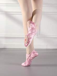 Women's Professional Satin Ballet Flats, Slip-On Style With Criss-Cross Elastic Strap Design, Breathable And Comfortable, Suitable For Ballet Practice And Performance - Baby Pink - View 6