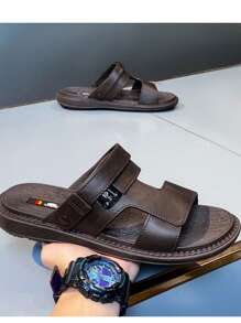 Men's Slides Sandals New Casual Breathable Slip-On Lightweight Open Toe Single Strap Outdoor Slippers For Beach Travel - Brown - View 5