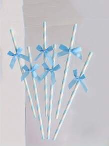 1-20 件/10 件/1 套闪光蝴蝶结装饰吸管、可爱卡通条纹纸吸管、婚礼性别揭晓洗礼派对装饰品、婴儿洗礼生日派对用品、学校用品 - 彩色 - 查看 8