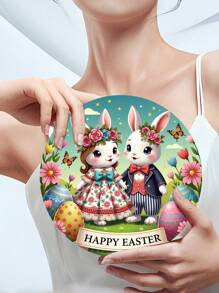 1 Stück 2D bedruckte Wanddekoration mit Oster-Motiv, Eiern und Schmetterlingen, hochwertiges Holzmaterial, vielseitige Hängedekoration, moderner minimalistischer Stil, geeignet für Eingangsbereich Osterdekoration, Oster-Party Geschenk