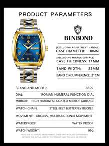 FNGEEN 男士蓝色石英表顶级豪华品牌时尚石英男士手表防水不锈钢商务日期金色腕表男士礼物 - 均碼 - 查看 8