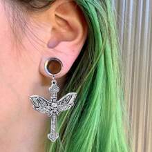 Threaded Surgical Steel Double Flared Tunnel Piercing Jewelry Stretcher Stainless Steels Ear Plug Earring Lobe Tunnel - Silver - View 6