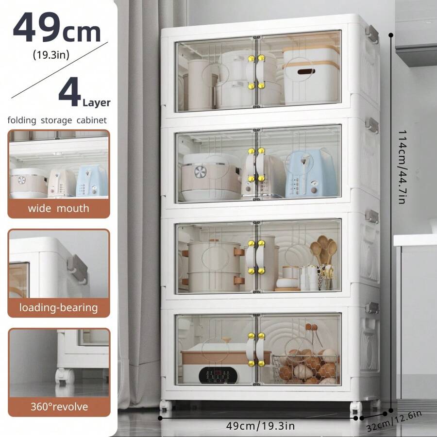 CENLEN 可折叠储物箱 5 层，大型双开储物箱，带盖和轮子的大型储物箱，可存放衣服、零食、玩具和书籍，家庭办公室户外折叠容器储物箱返校旅行必需品房间装饰、家居装饰、卧室装饰储物整理和储物小狗存放连衣裙短裤手机壳比基尼女士夏装裙子夏装连衣裙指甲牛仔裤上衣白色连衣裙女士连衣裙 - 4層 - 查看 1