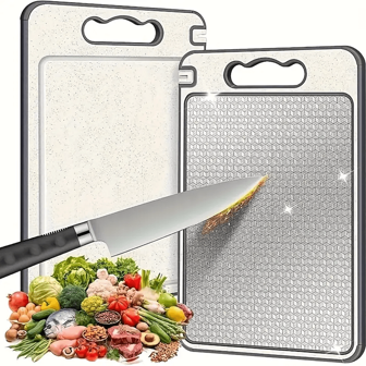 1PC Cutting Board, Stainless Steel Cutting Board, Double-Sided Kitchen Cutting Board, Fruit And Vegetable Meat Cutting Board, Cooked/Undercooked Double-Sided Separation Board, Kitchen Food Preparation Board, Suitable For Modern Home Kitchens, Anti Slip Cutting Board, Scratch Resistant Net Design, Easy To Clean Juice Trough, Camping, Kitchen Small Tools, Kitchen Accessories, Holiday Gift For Mom