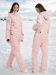 1 件粉色女式连体滑雪服，带拉链口袋和拉链通风口，女式滑雪运动连体衣，适合户外活动，冬季运动滑雪装备，加固结构，功能性滑雪设备，耐用雪具，滑雪服女式滑雪服 - 粉色 - 查看 4