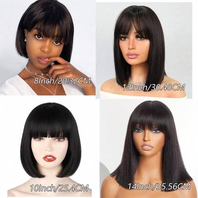 Human Hair Wig Short Straight Bob Wigs With Bangs Human Hair Bob Wigs Lace Front Wigs For Women