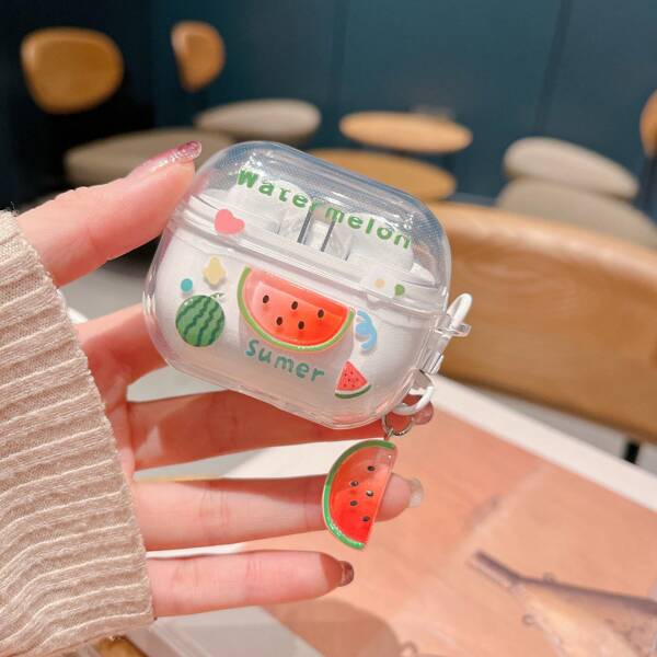 Slogan Creative Fruit Pattern Protective Case Compatible With Galaxy Buds3 Pro/2 Pro, Buds2/3, Buds Live/FE, Transparent Cute Soft Shell Cover, Fashion Design For Women