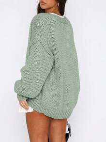 Women's Fall Open Front Cardigan Sweaters Long Sleeve Loose Fit Chunky Knit Outerwear New Years Casual Outfits - xám xanh - Xem 2