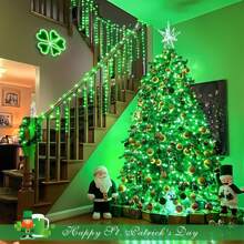 JMEXSUSS Connectable 100 LED Green Lights For St Patricks Day Decorations, 8 Modes St Patricks Day Lights Plug-In, 33ft Clear Wire Green Christmas String Lights Indoor Outdoor Waterproof For Xmas - Green - View 6