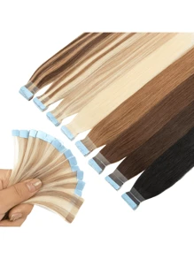 10pcs/Pack Mini Tape-In Hair Extensions, Real Human Hair, Highlighted Blonde, Invisible Skin Weft, Non-Remy, Tape-In Hair Extensions - S1B - View 4